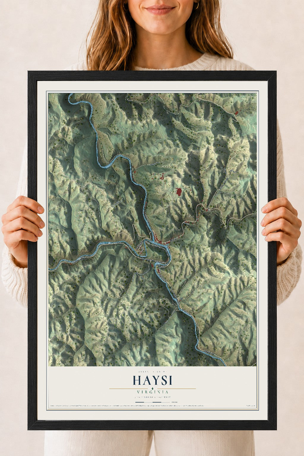Map of Haysi, Virginia, 18 x 24 inch print in a black wood frame