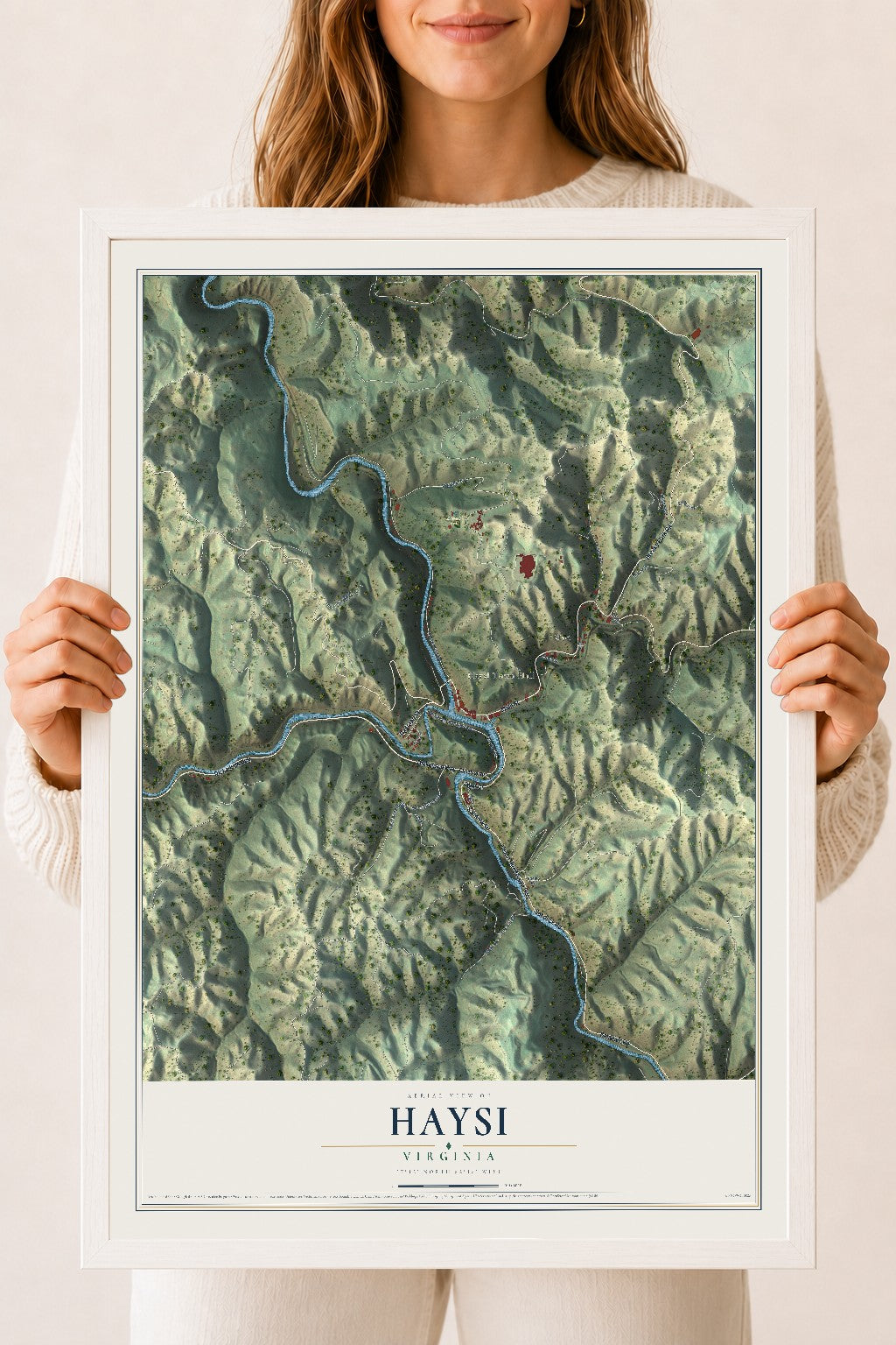 Map of Haysi, Virginia, 18 x 24 inch print in a white wood frame
