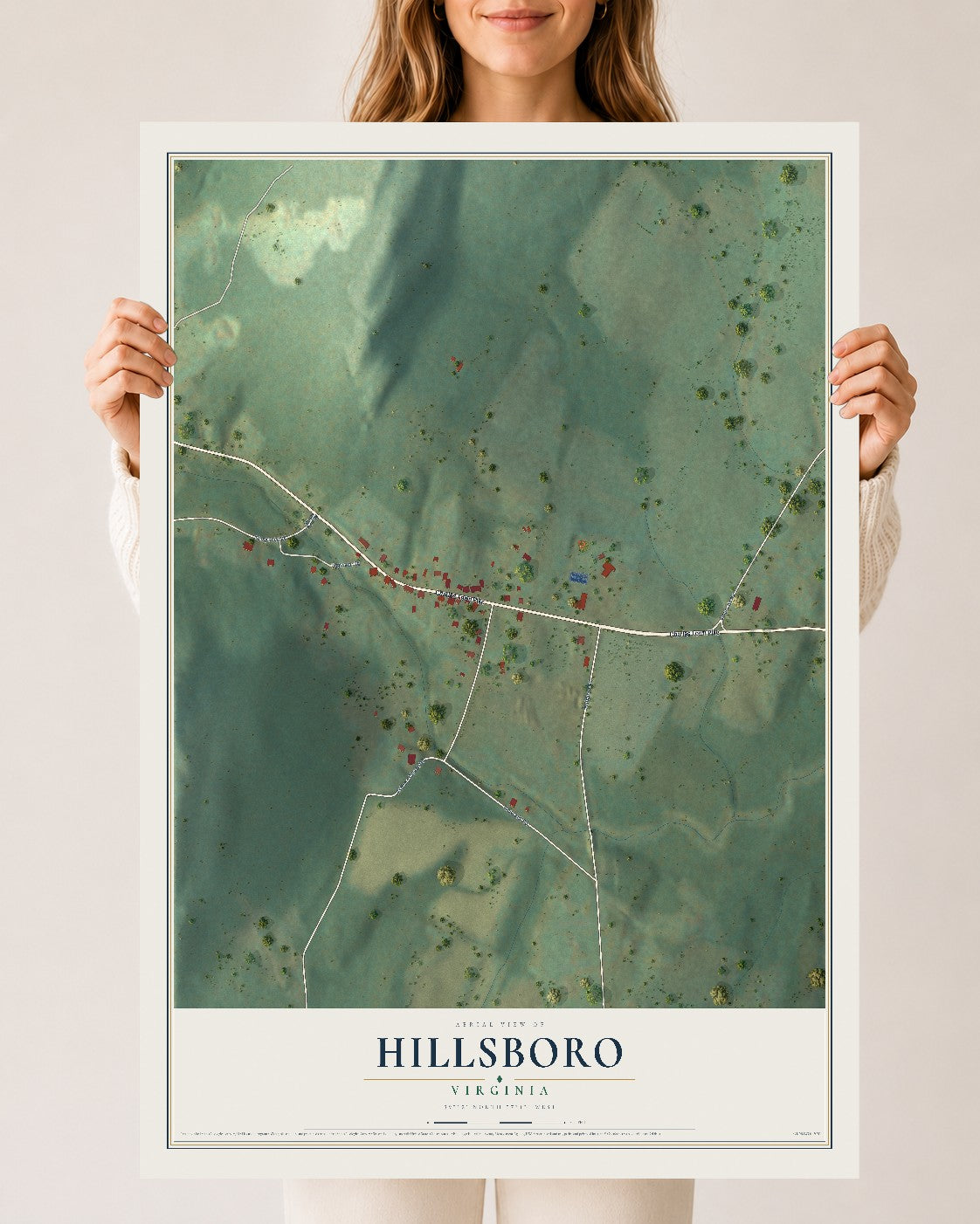 Map of Hillsboro, Virginia, 24 x 36 inch unframed archival matte print