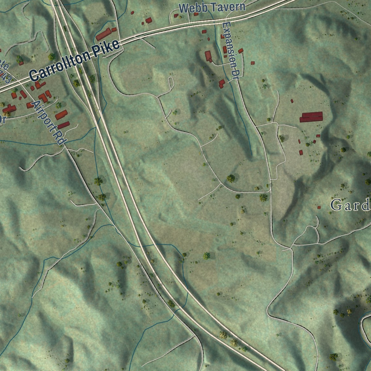 Second close-up of the map of Hillsville, Virginia print showing more streets and buildings