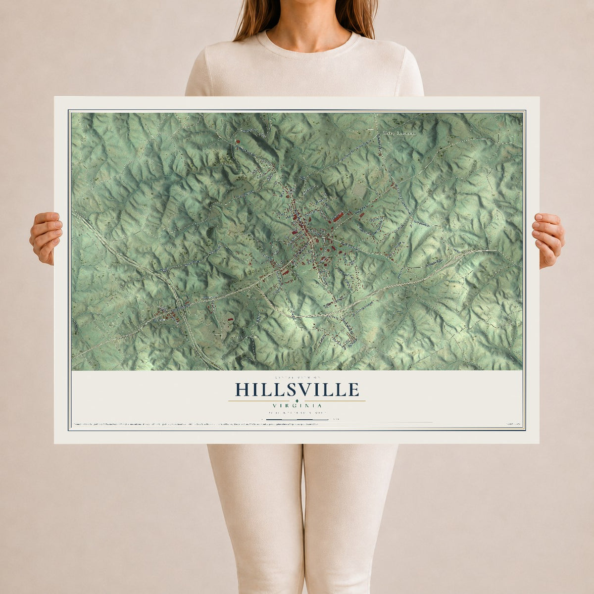 Map of Hillsville, Virginia, 24 x 36 inch unframed archival matte print