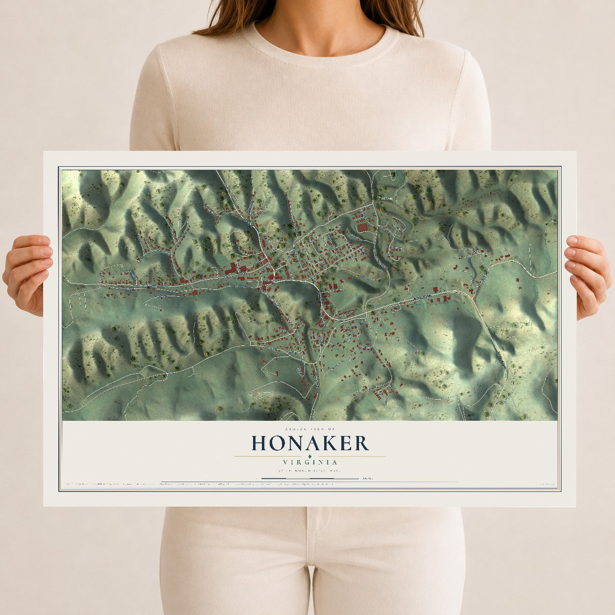 Map of Honaker, Virginia, 12 x 18 inch unframed archival matte print