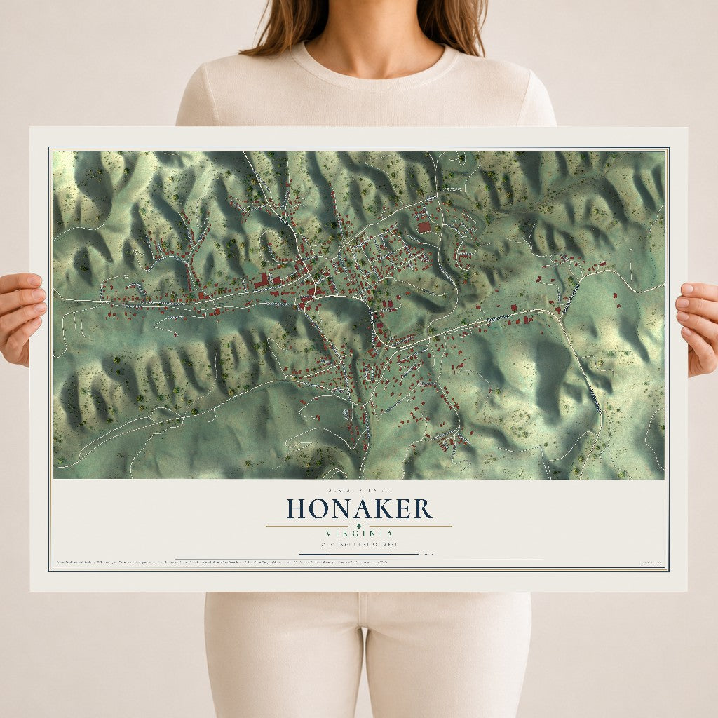 Map of Honaker, Virginia, 18 x 24 inch unframed archival matte print