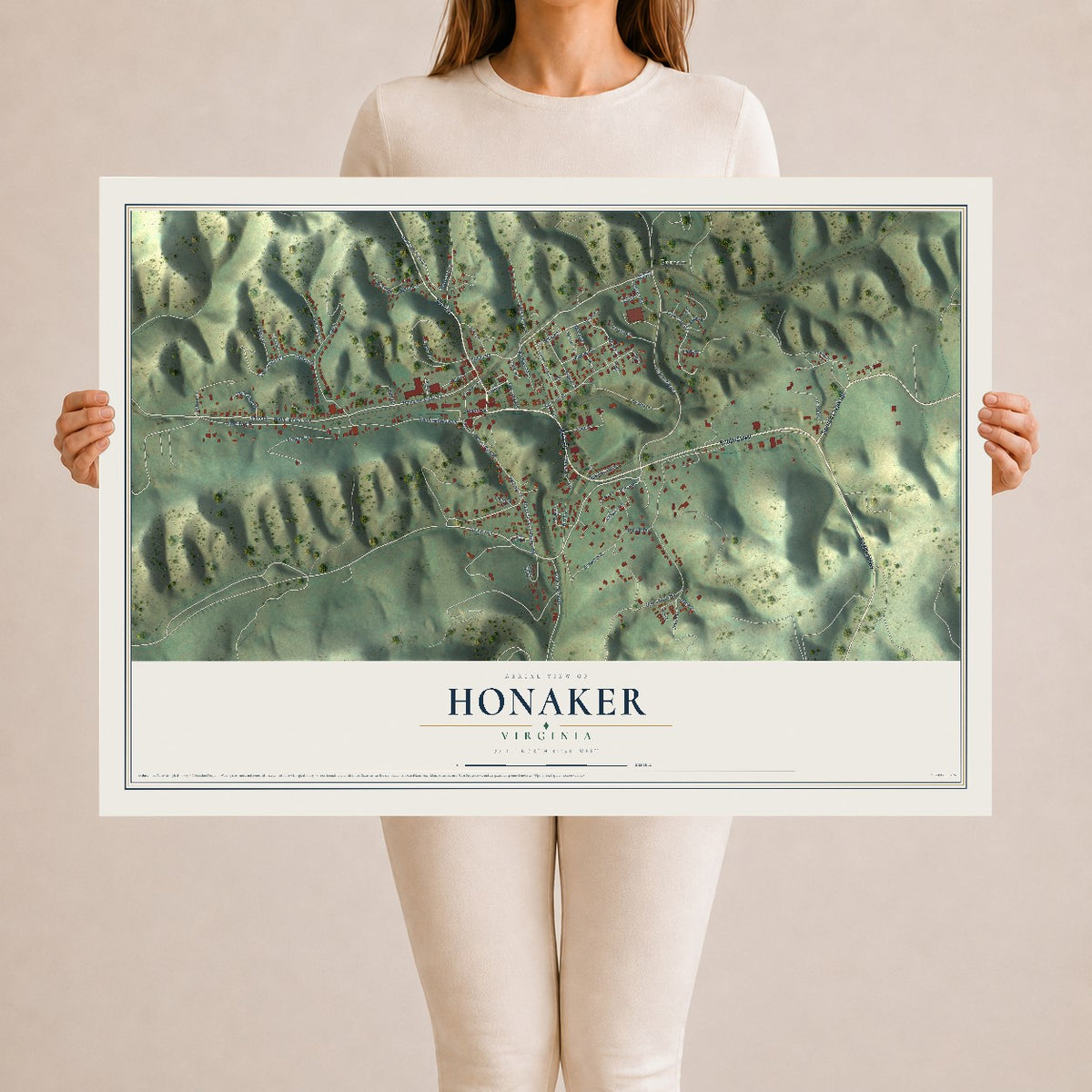 Map of Honaker, Virginia, 24 x 36 inch unframed archival matte print