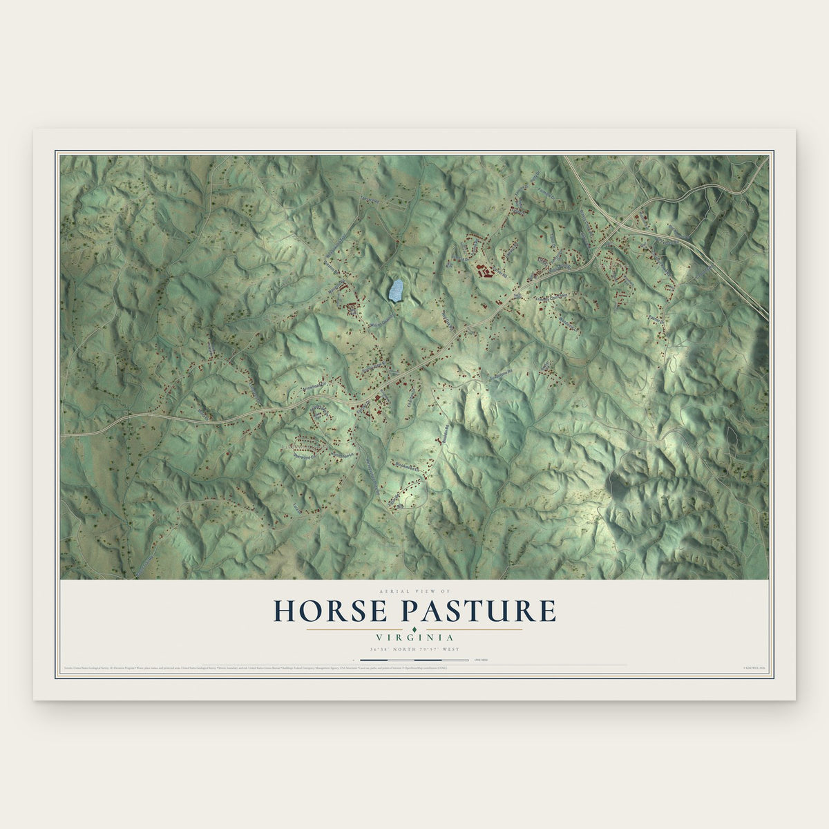 Horse Pasture, Virginia map print, the full design
