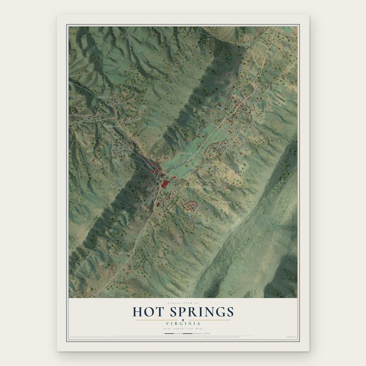 Hot Springs, Virginia map print, the full design