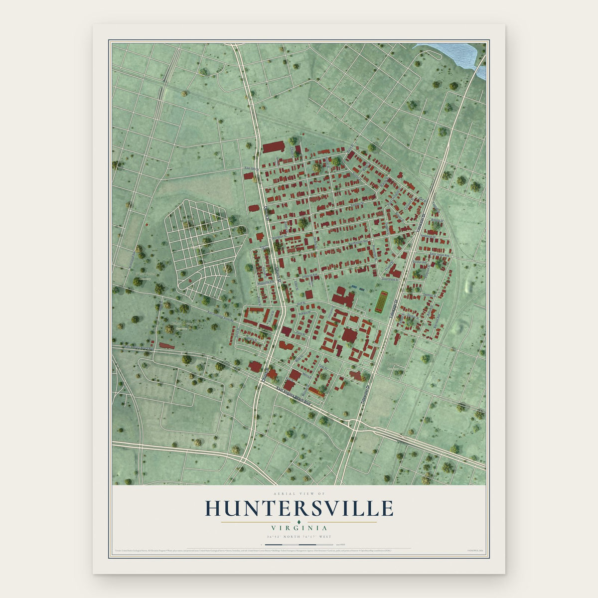 Huntersville, Virginia map print, the full design