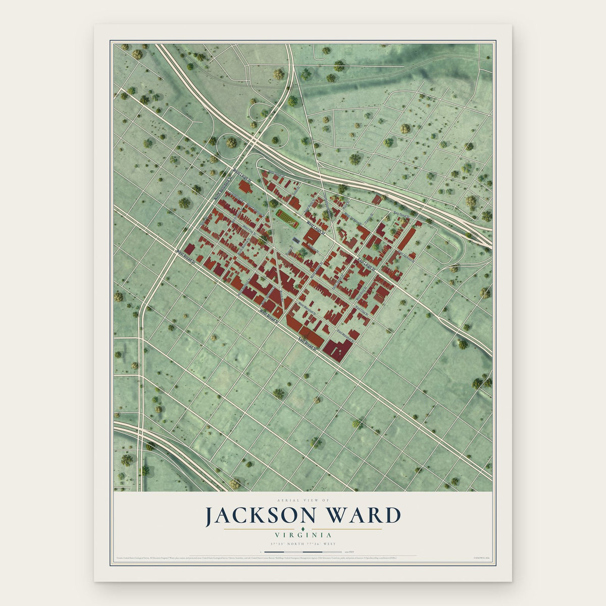 Jackson Ward, Virginia map print, the full design