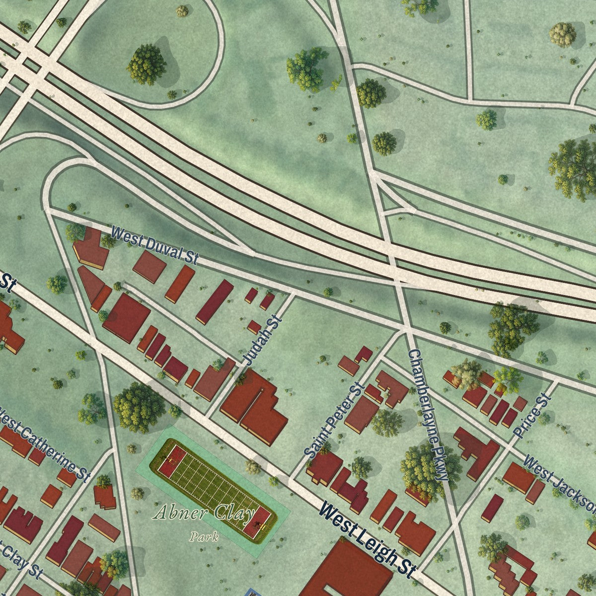 Close-up of the map of Jackson Ward, Virginia print showing street and building detail