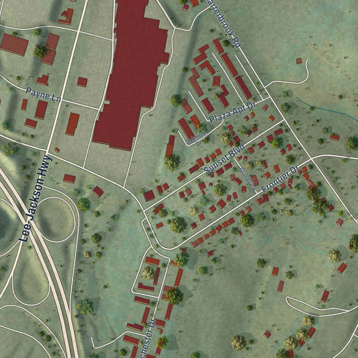 Close-up of the map of Jolivue, Virginia print showing street and building detail