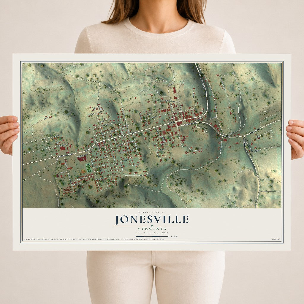 Map of Jonesville, Virginia, 18 x 24 inch unframed archival matte print