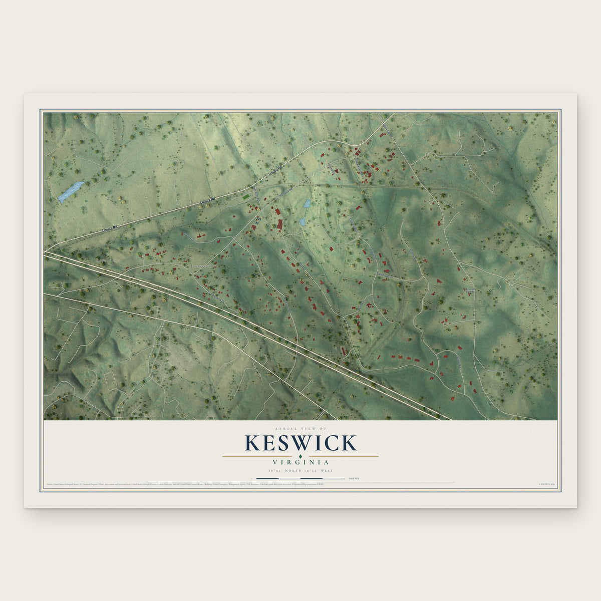 Keswick, Virginia map print, the full design