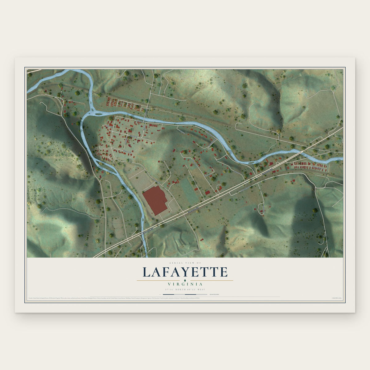 Lafayette, Virginia map print, the full design