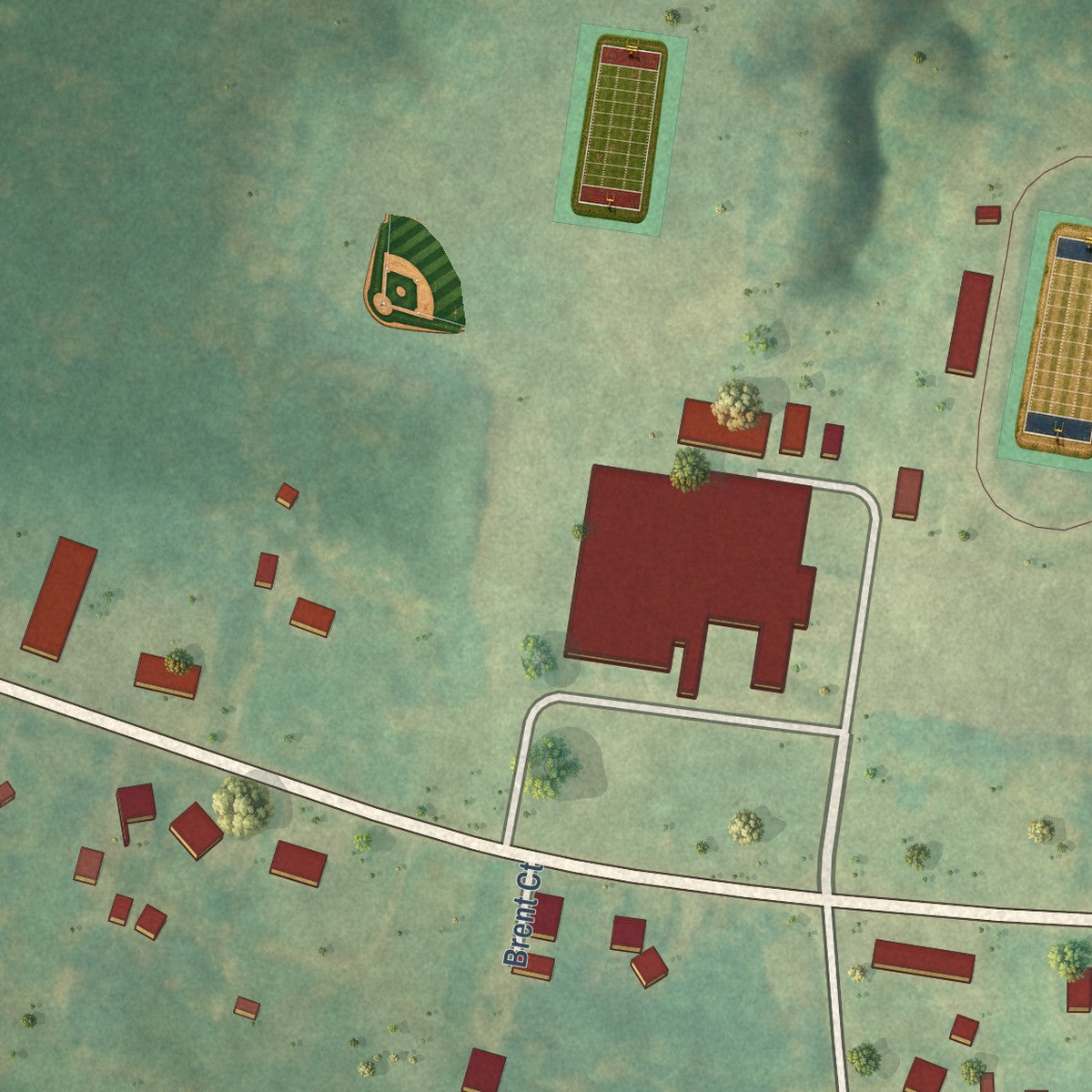 Close-up of the map of Lancaster, Virginia print showing street and building detail