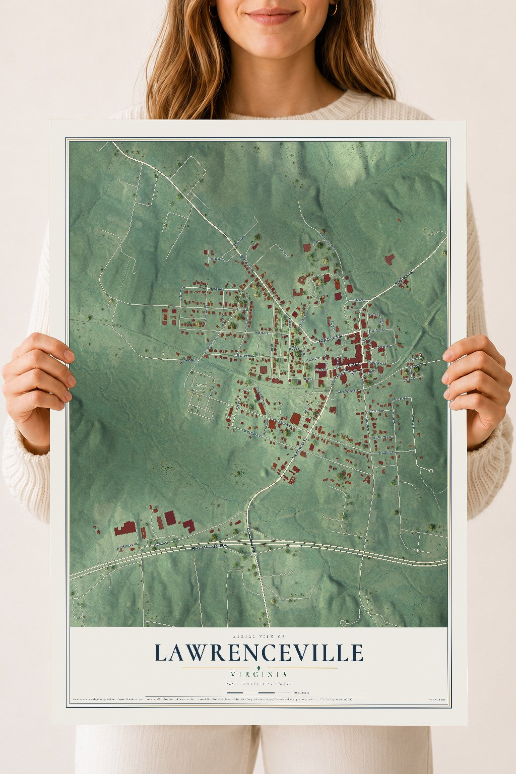 Map of Lawrenceville, Virginia, 18 x 24 inch unframed archival matte print