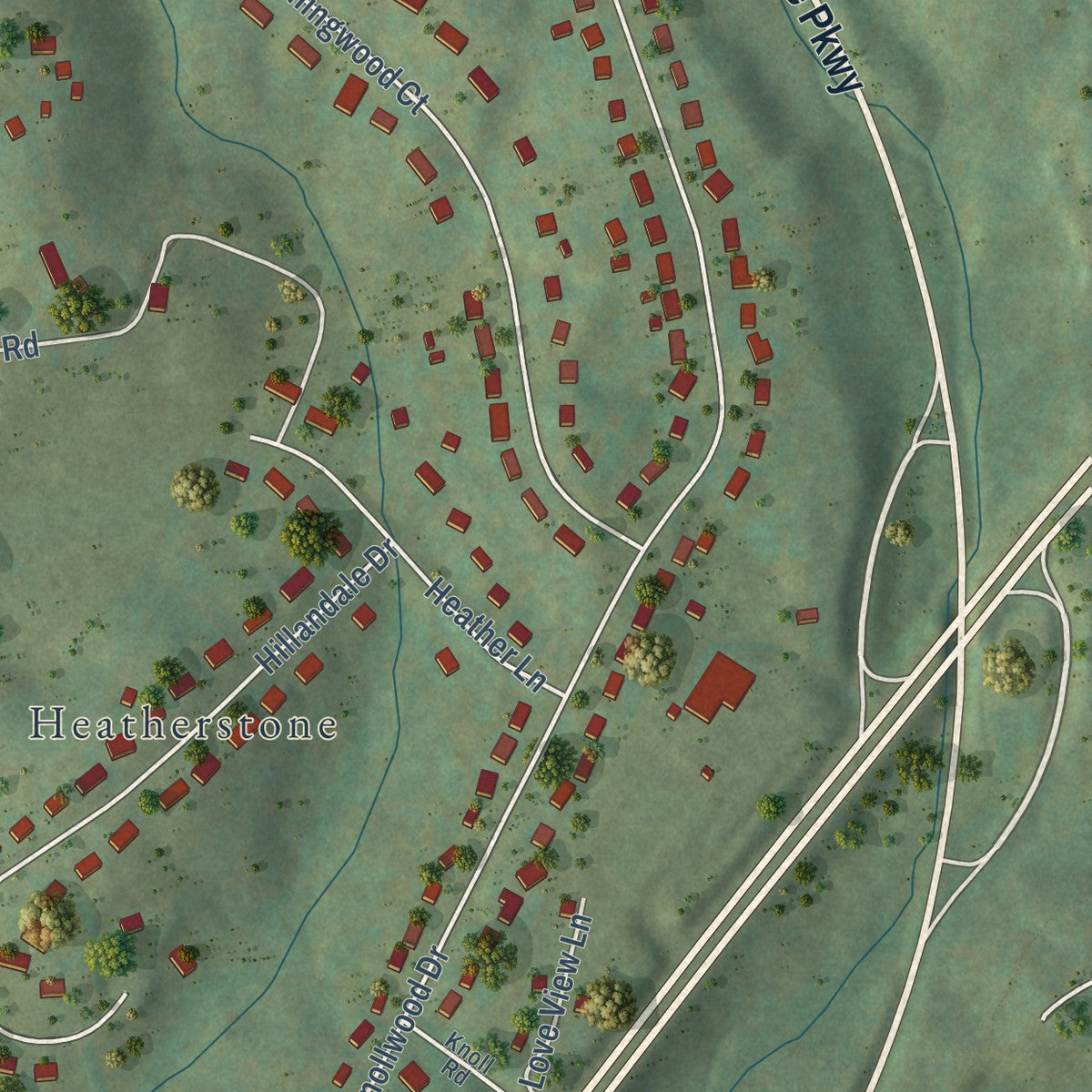 Close-up of the map of Laymantown, Virginia print showing street and building detail