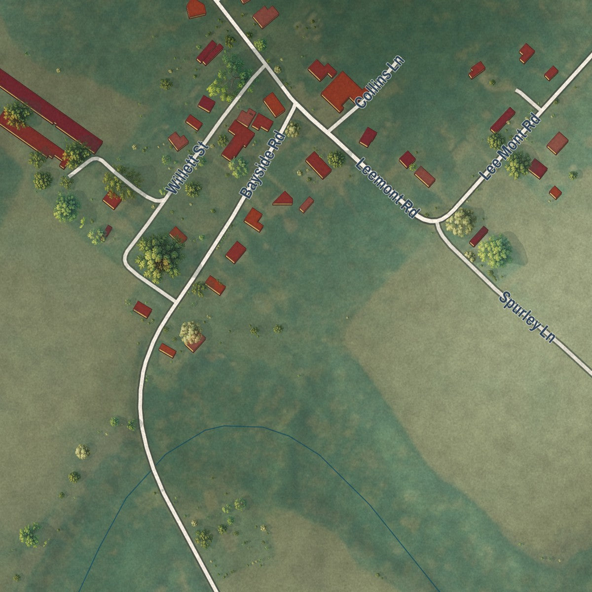 Close-up of the map of Lee Mont, Virginia print showing street and building detail