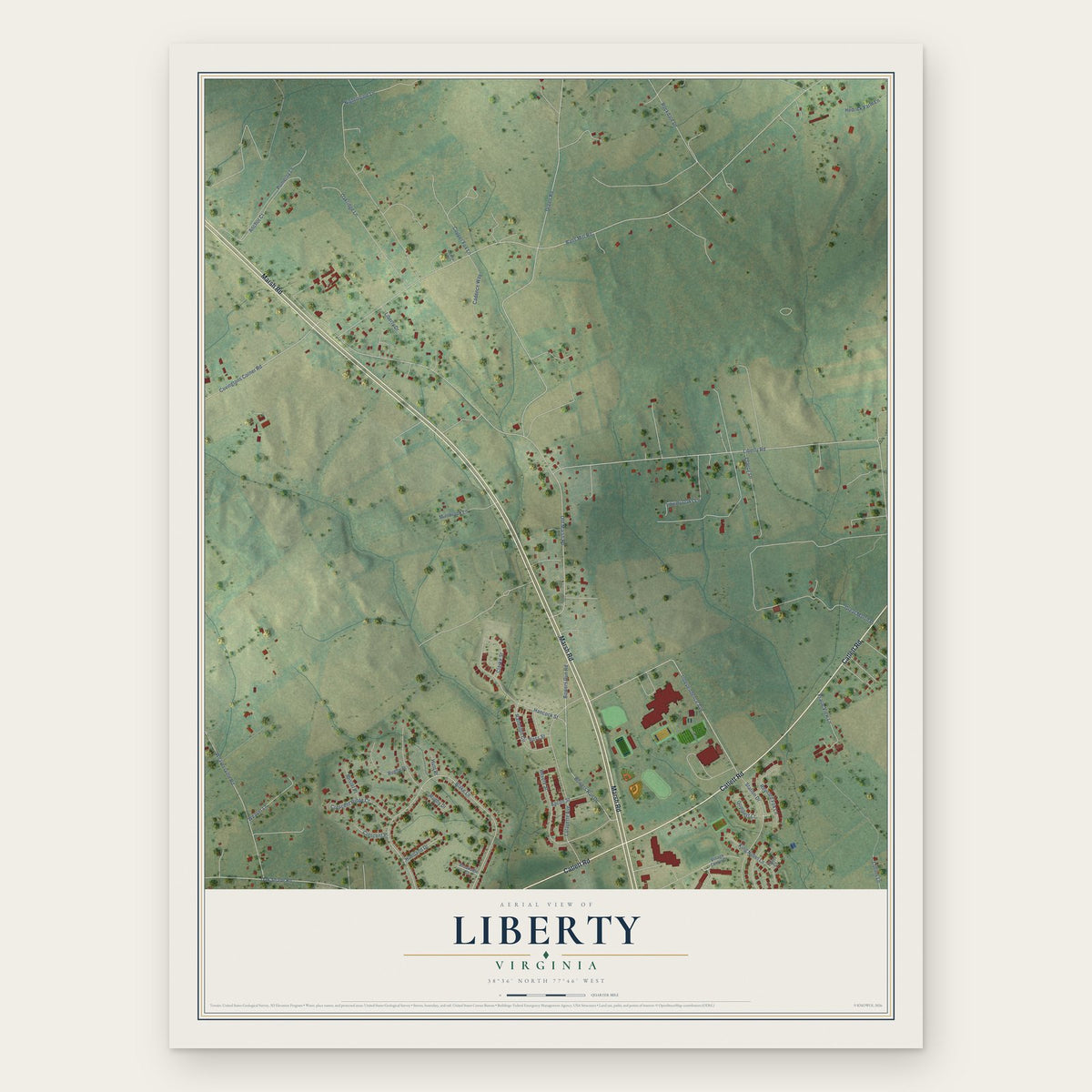 Liberty, Virginia map print, the full design