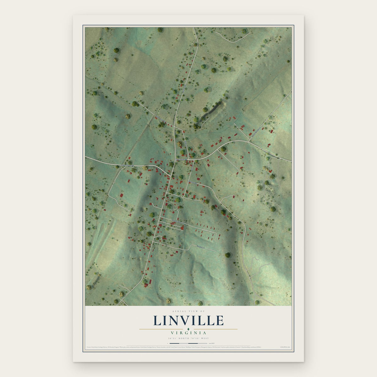 Linville, Virginia map print, the full design