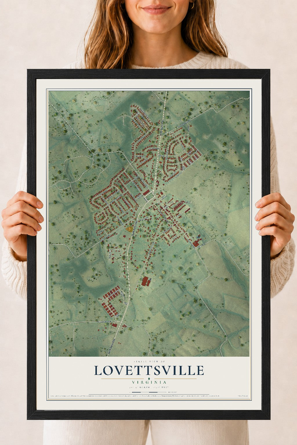Map of Lovettsville, Virginia, 18 x 24 inch print in a black wood frame
