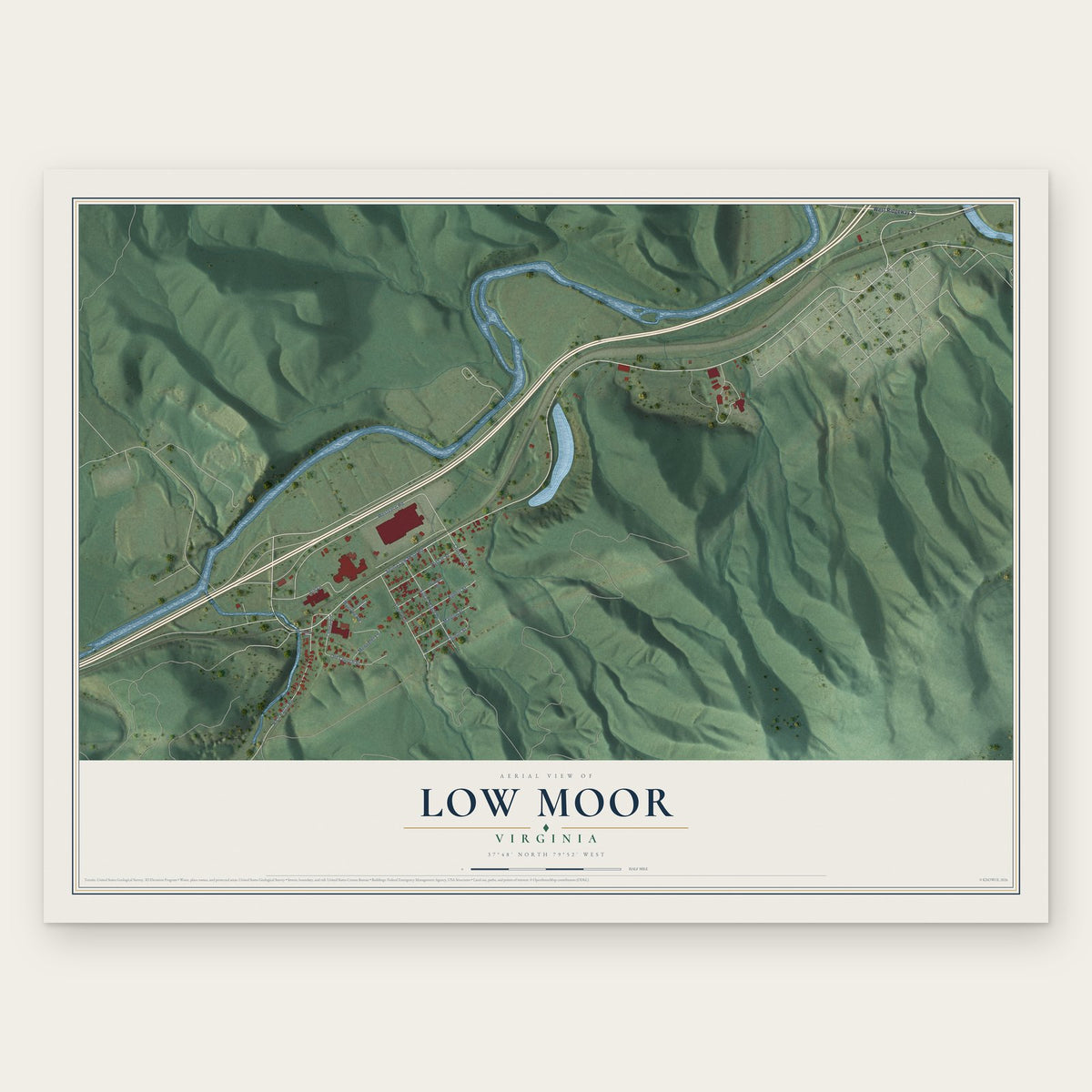 Low Moor, Virginia map print, the full design