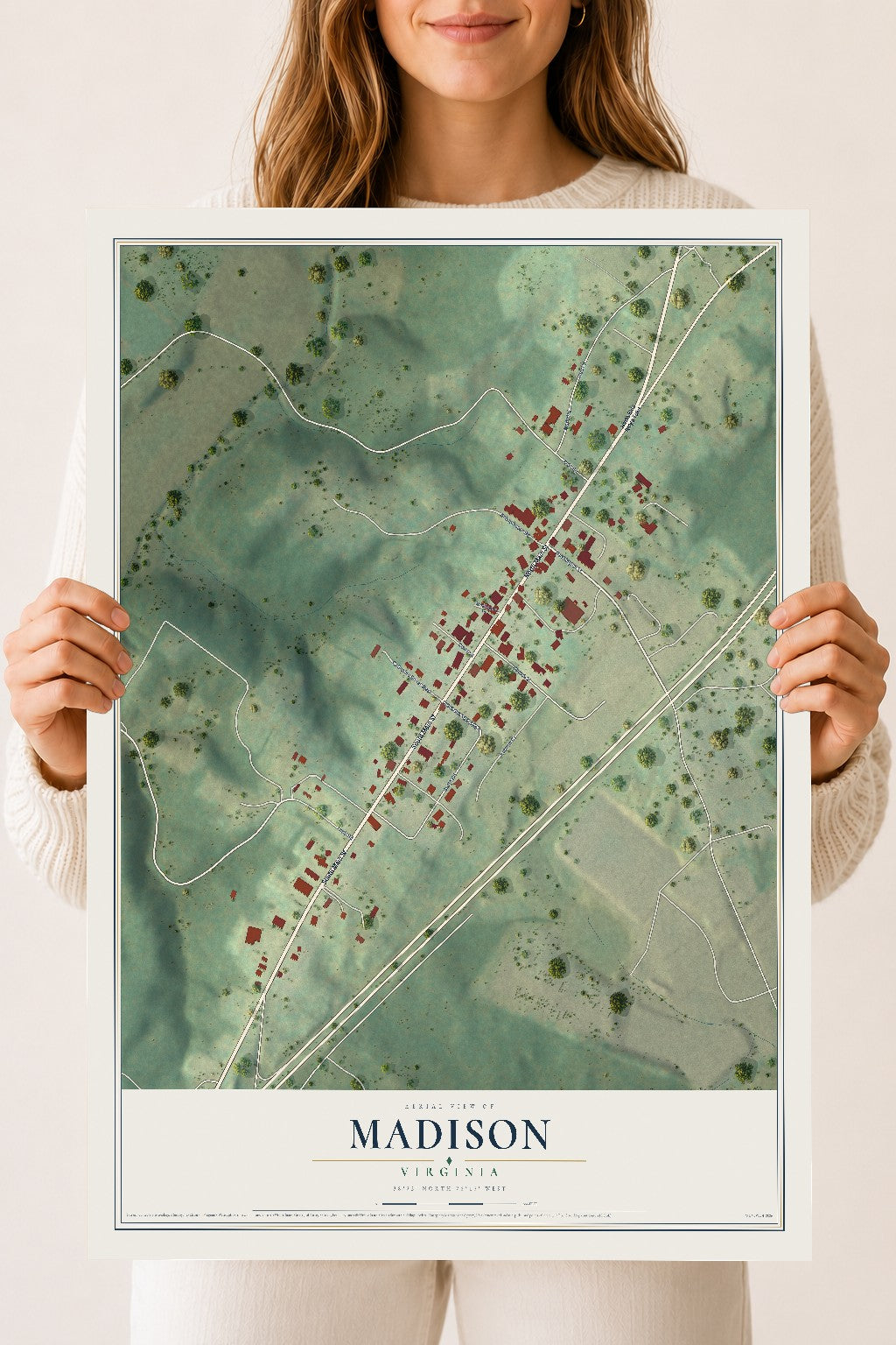 Map of Madison, Virginia, 18 x 24 inch unframed archival matte print