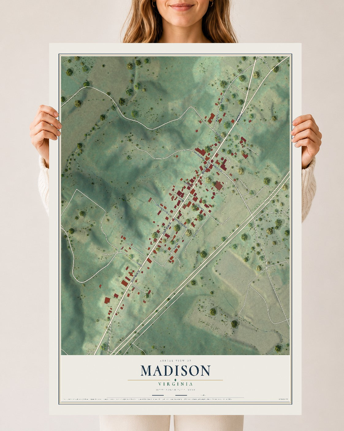Map of Madison, Virginia, 24 x 36 inch unframed archival matte print