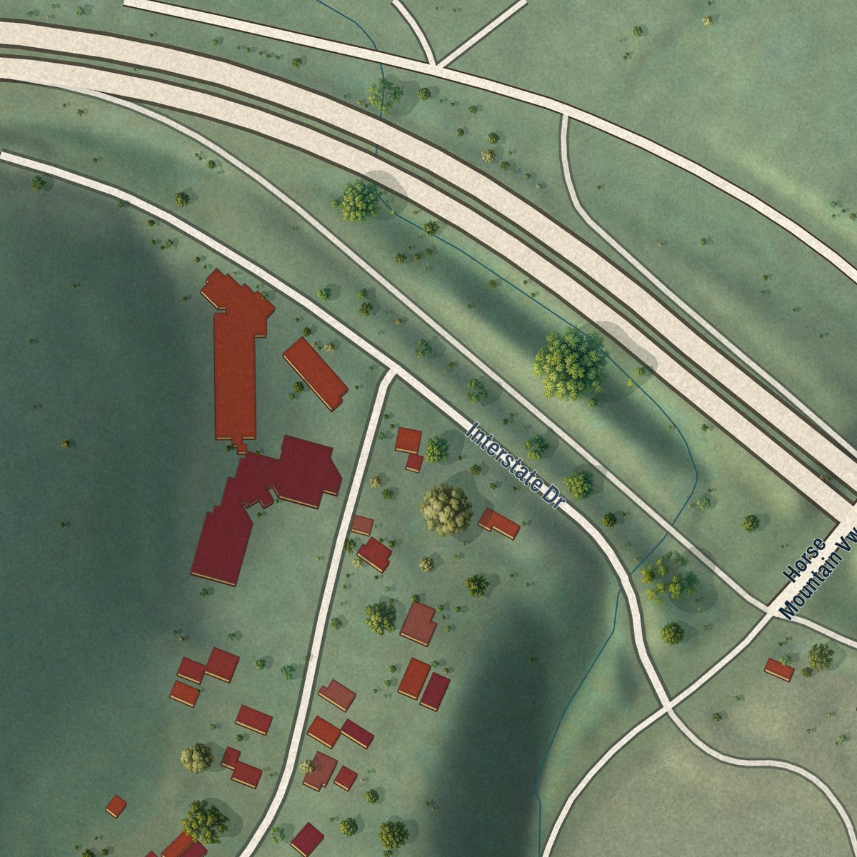 Close-up of the map of Mallow, Virginia print showing street and building detail