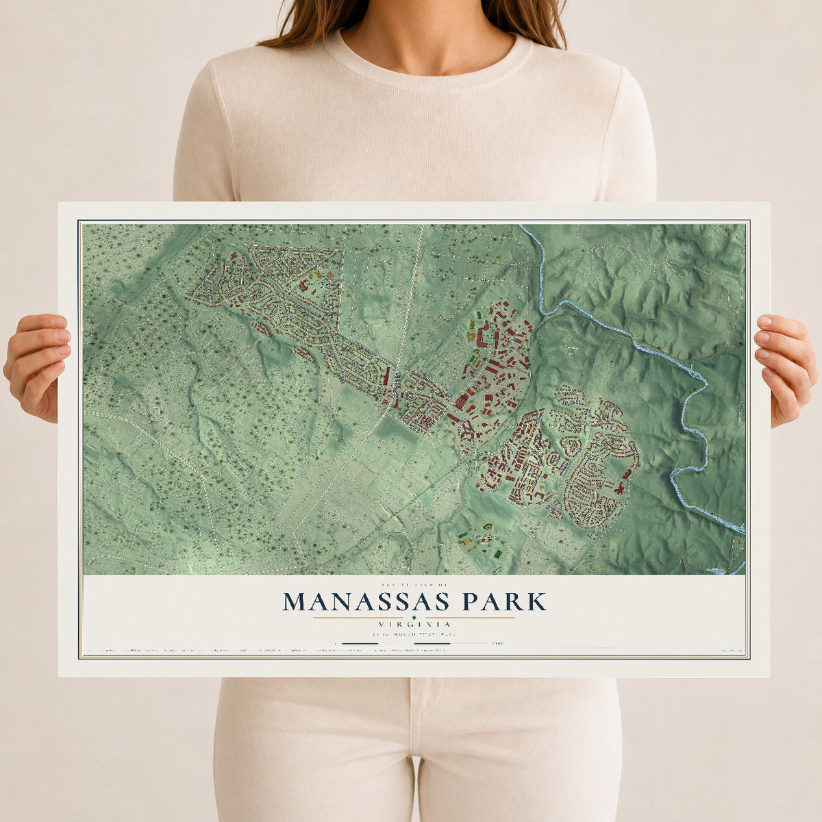 Map of Manassas Park, Virginia, 12 x 18 inch unframed archival matte print