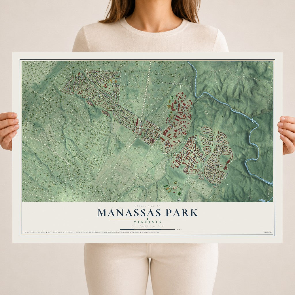 Map of Manassas Park, Virginia, 18 x 24 inch unframed archival matte print