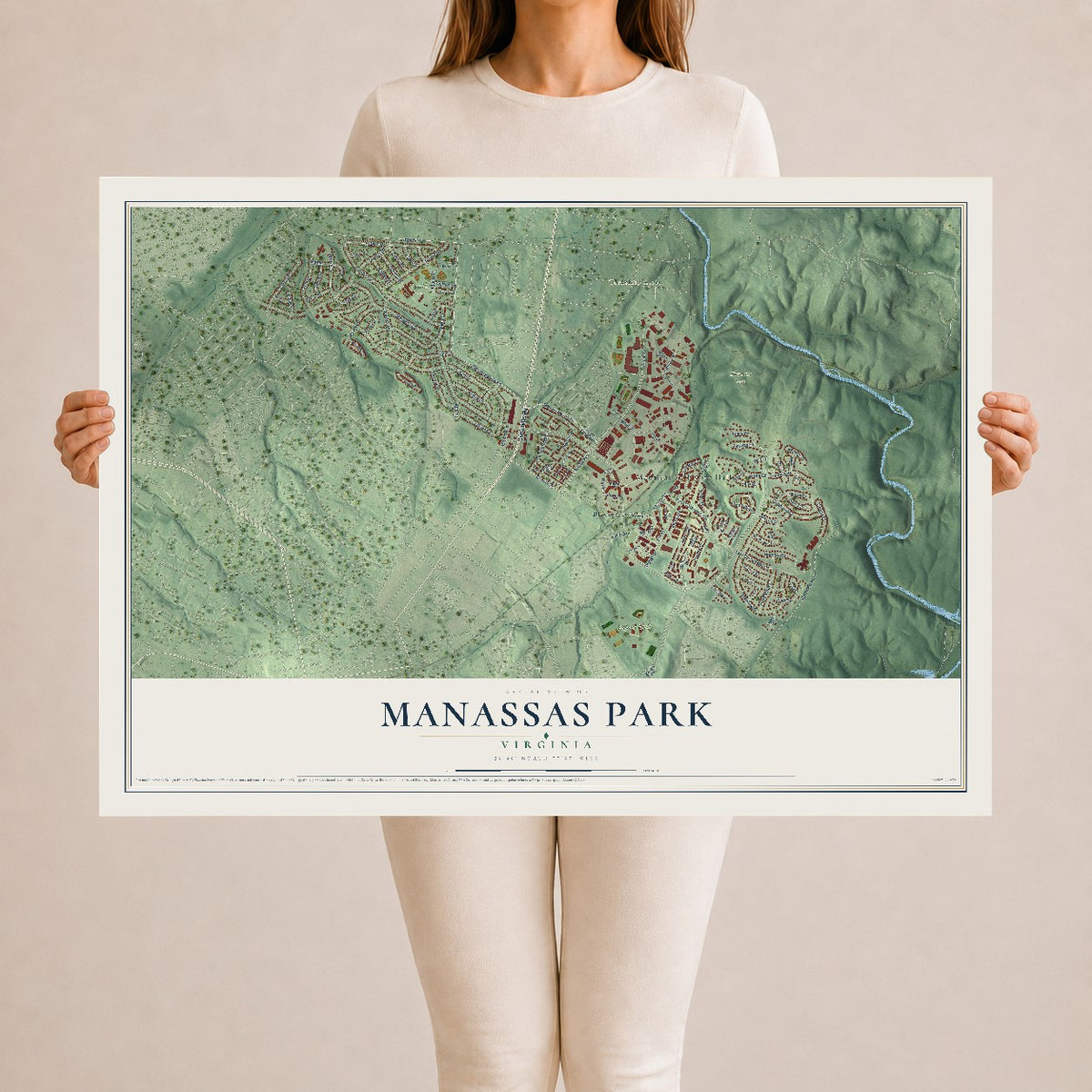 Map of Manassas Park, Virginia, 24 x 36 inch unframed archival matte print