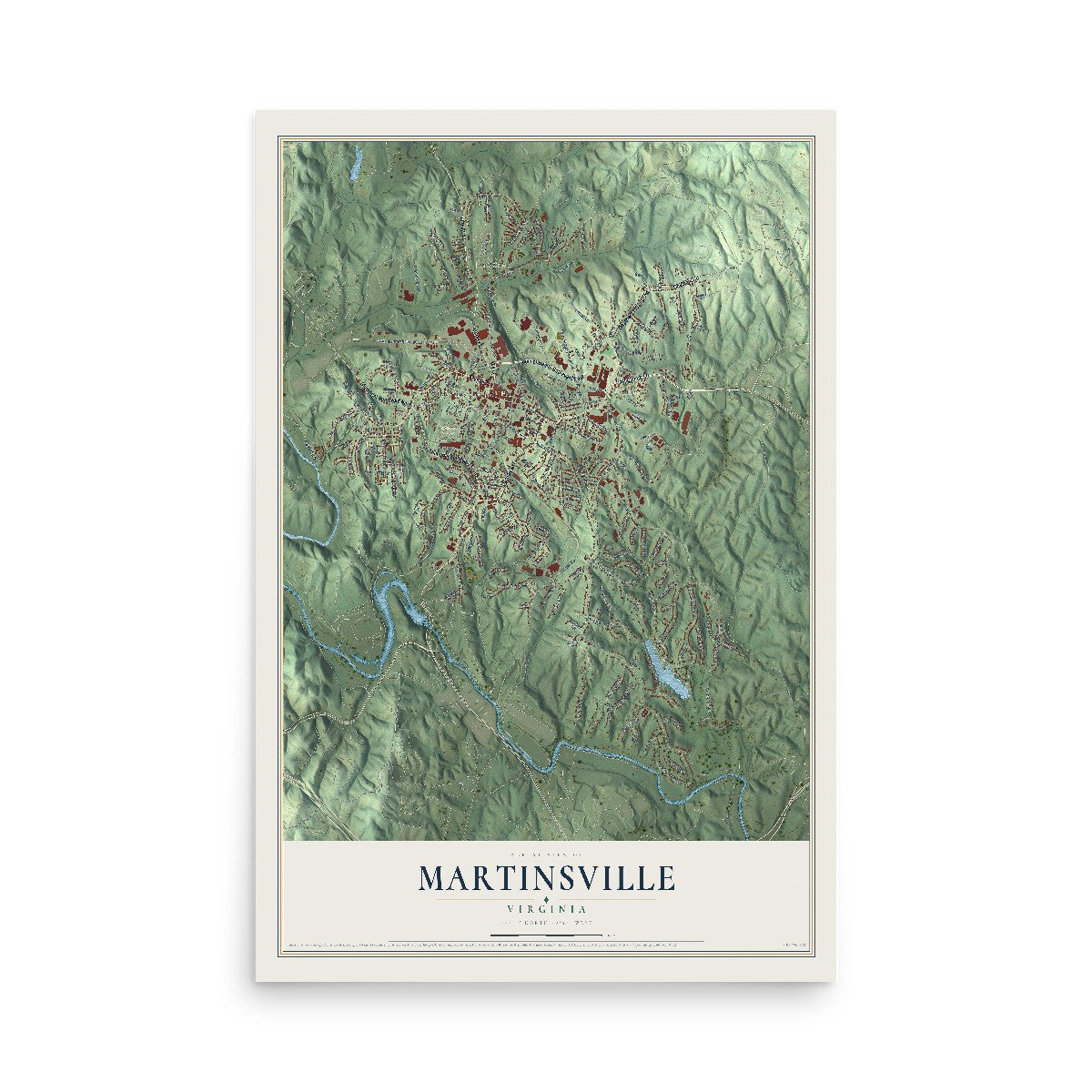 Map of Martinsville, Virginia, 12 x 18 inch unframed archival matte print
