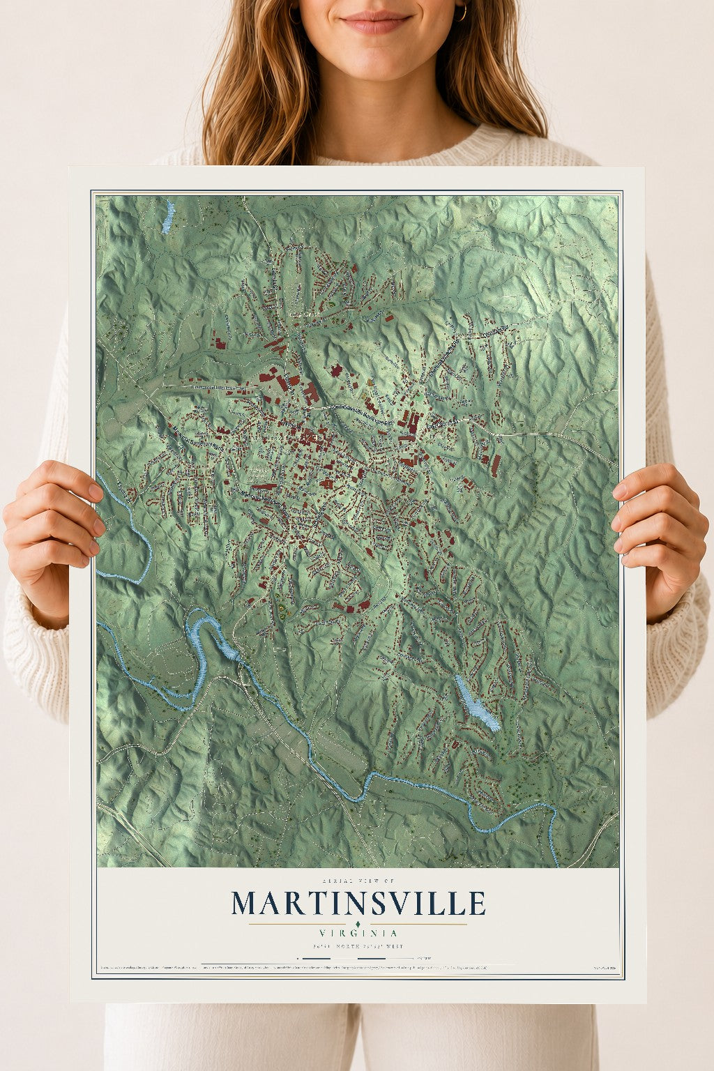 Map of Martinsville, Virginia, 18 x 24 inch unframed archival matte print
