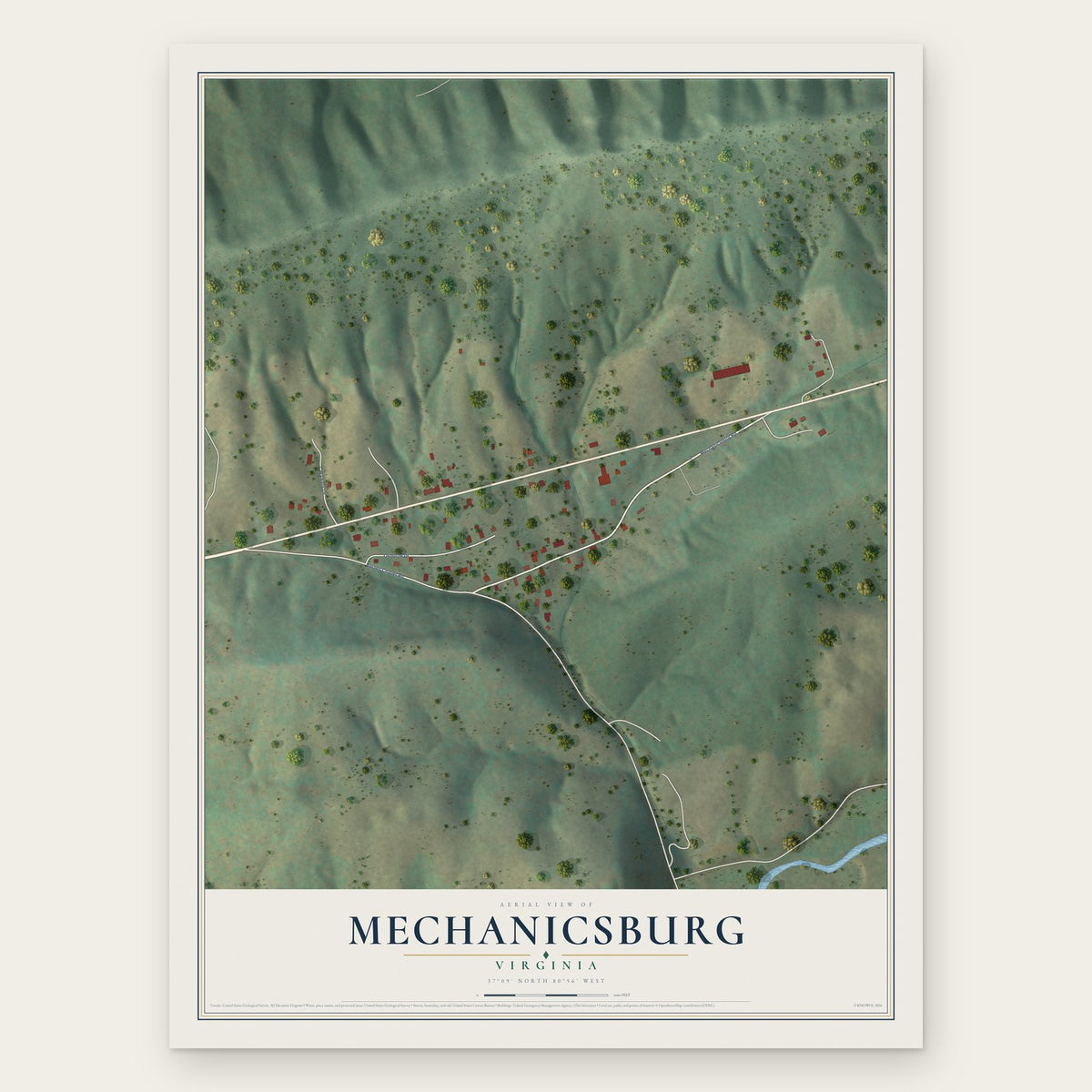 Mechanicsburg, Virginia map print, the full design