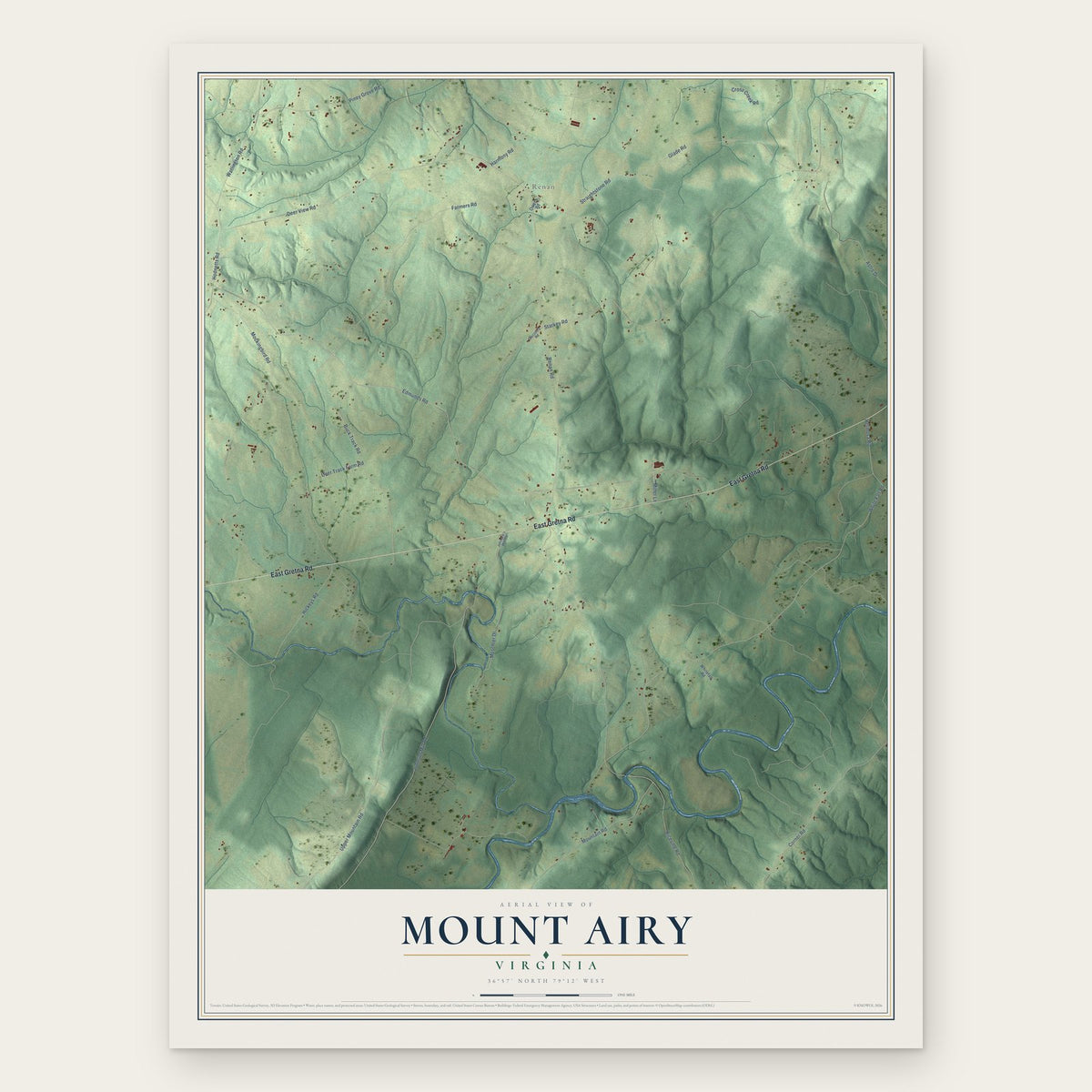 Mount Airy, Virginia map print, the full design