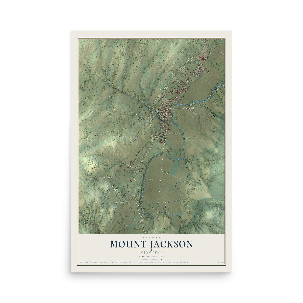 Map of Mount Jackson, Virginia, 12 x 18 inch unframed archival matte print