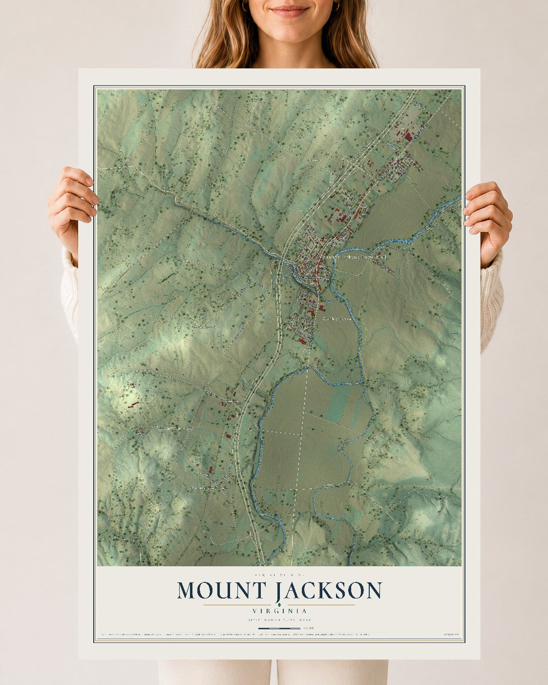 Map of Mount Jackson, Virginia, 24 x 36 inch unframed archival matte print