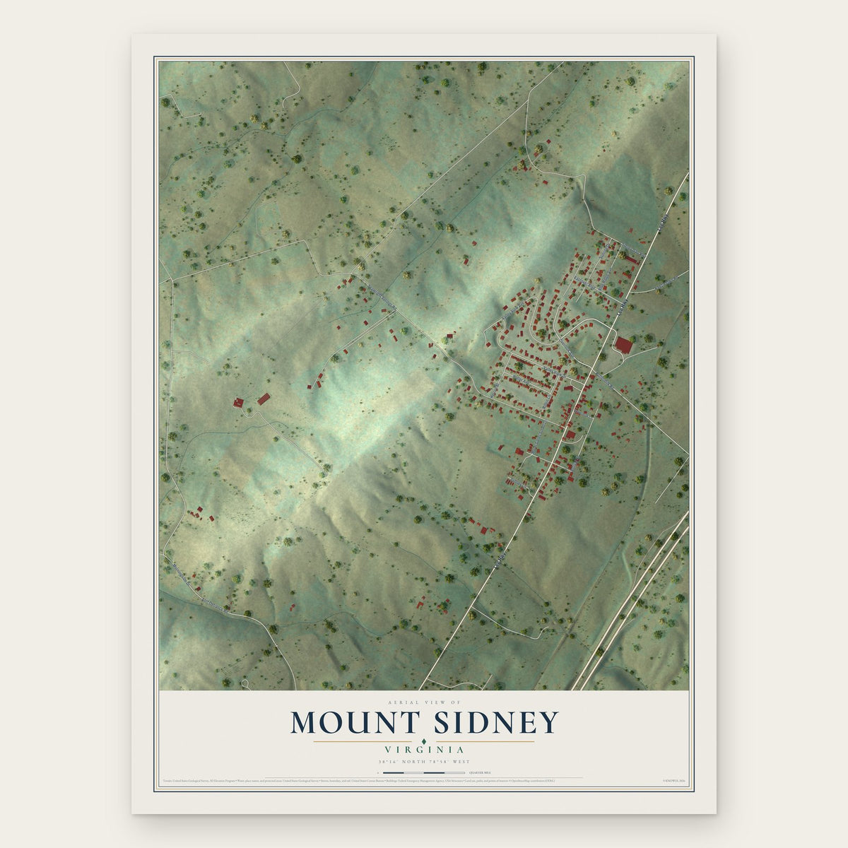 Mount Sidney, Virginia map print, the full design