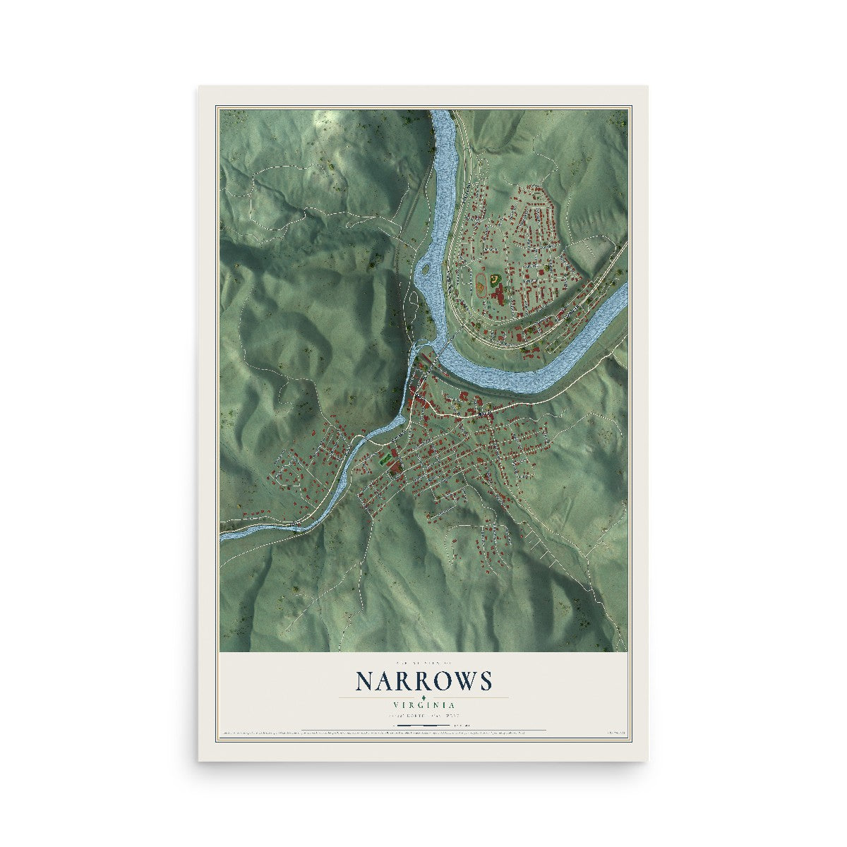 Map of Narrows, Virginia, 12 x 18 inch unframed archival matte print