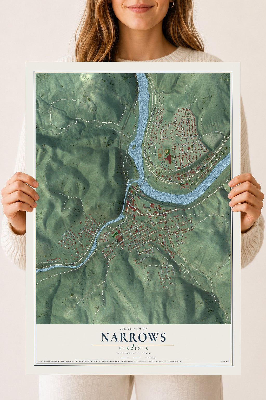 Map of Narrows, Virginia, 18 x 24 inch unframed archival matte print