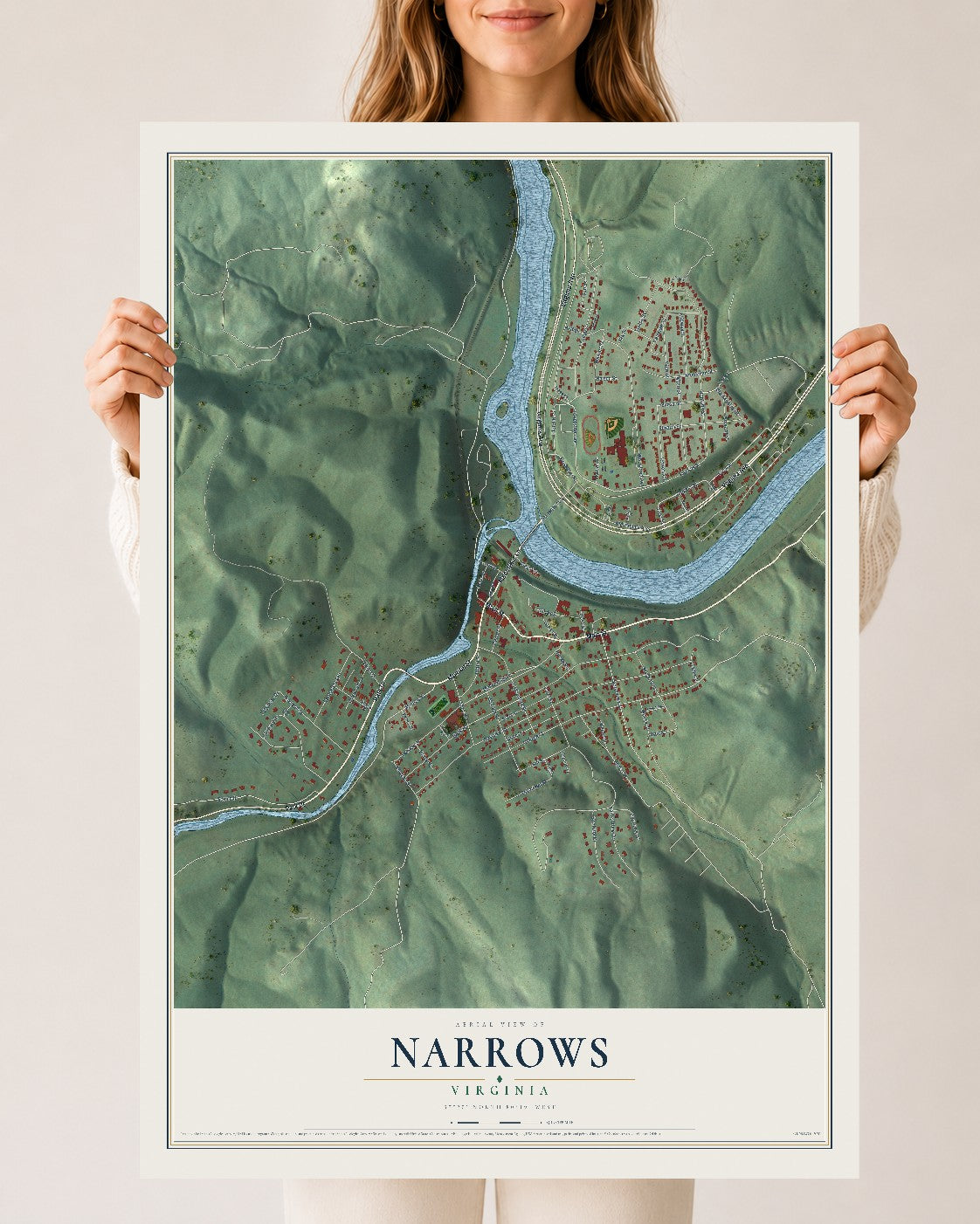 Map of Narrows, Virginia, 24 x 36 inch unframed archival matte print