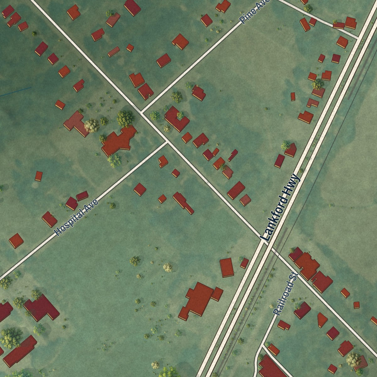Close-up of the map of Nassawadox, Virginia print showing street and building detail