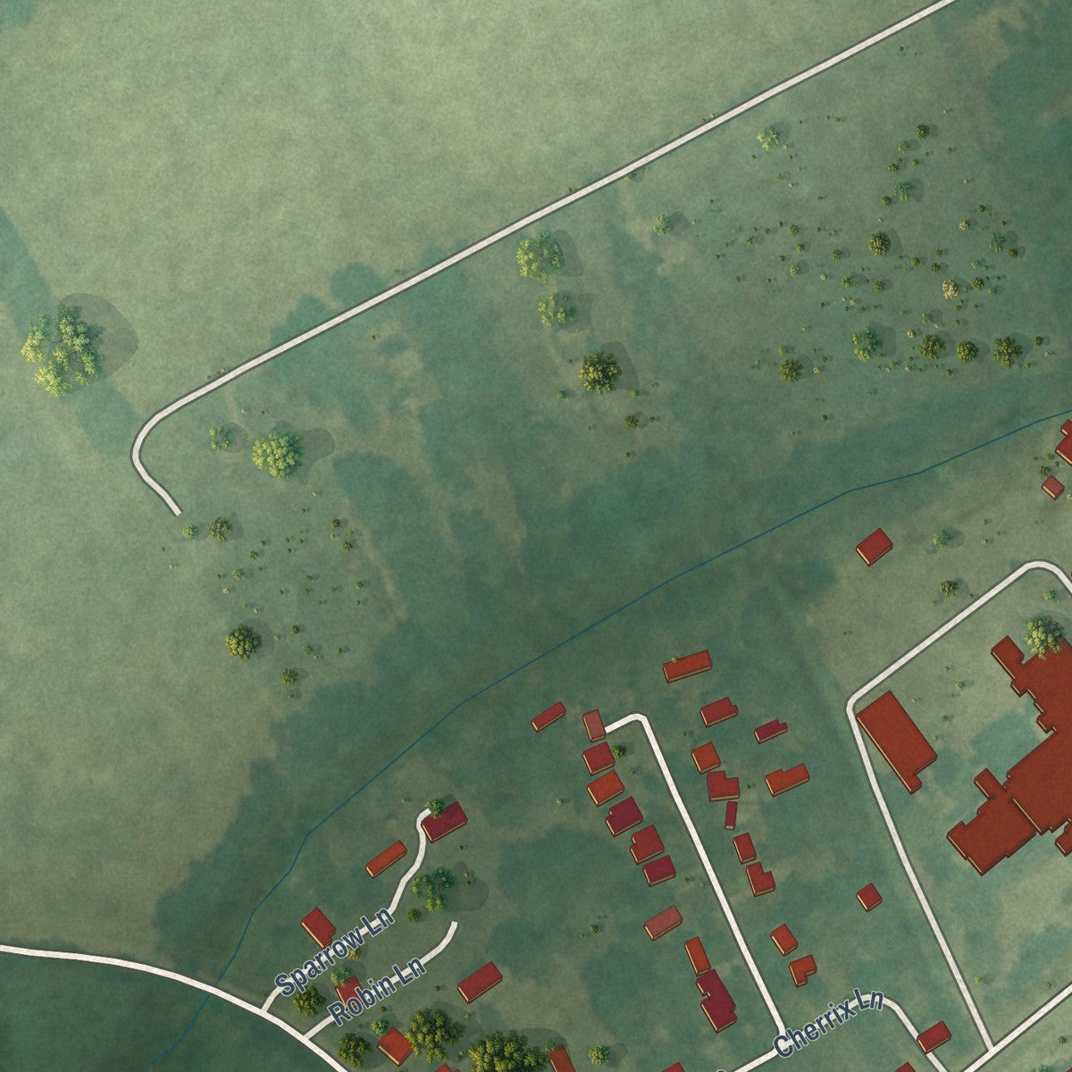 Second close-up of the map of Nassawadox, Virginia print showing more streets and buildings