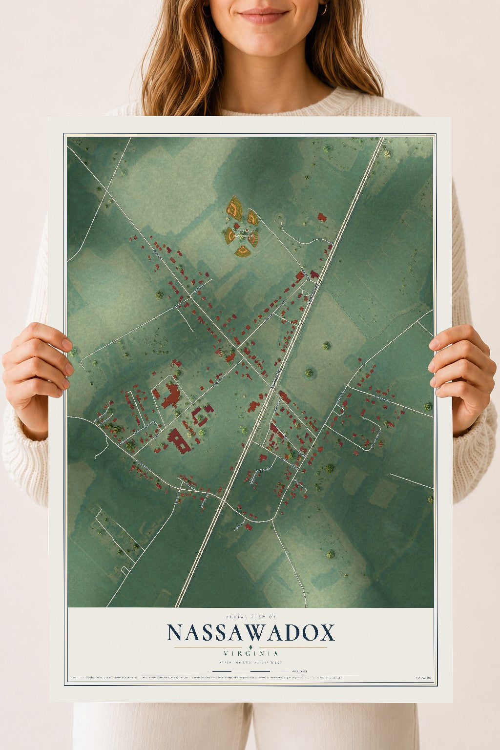 Map of Nassawadox, Virginia, 18 x 24 inch unframed archival matte print