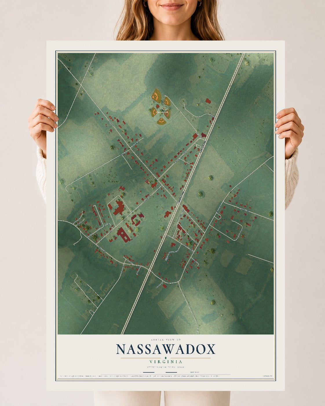 Map of Nassawadox, Virginia, 24 x 36 inch unframed archival matte print