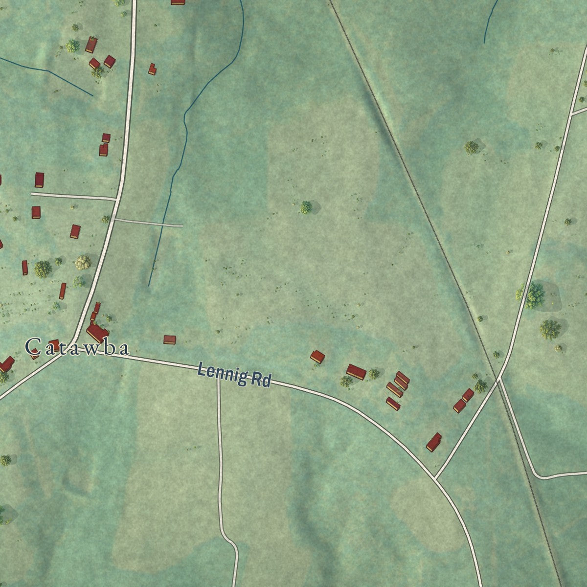 Close-up of the map of Nathalie, Virginia print showing street and building detail