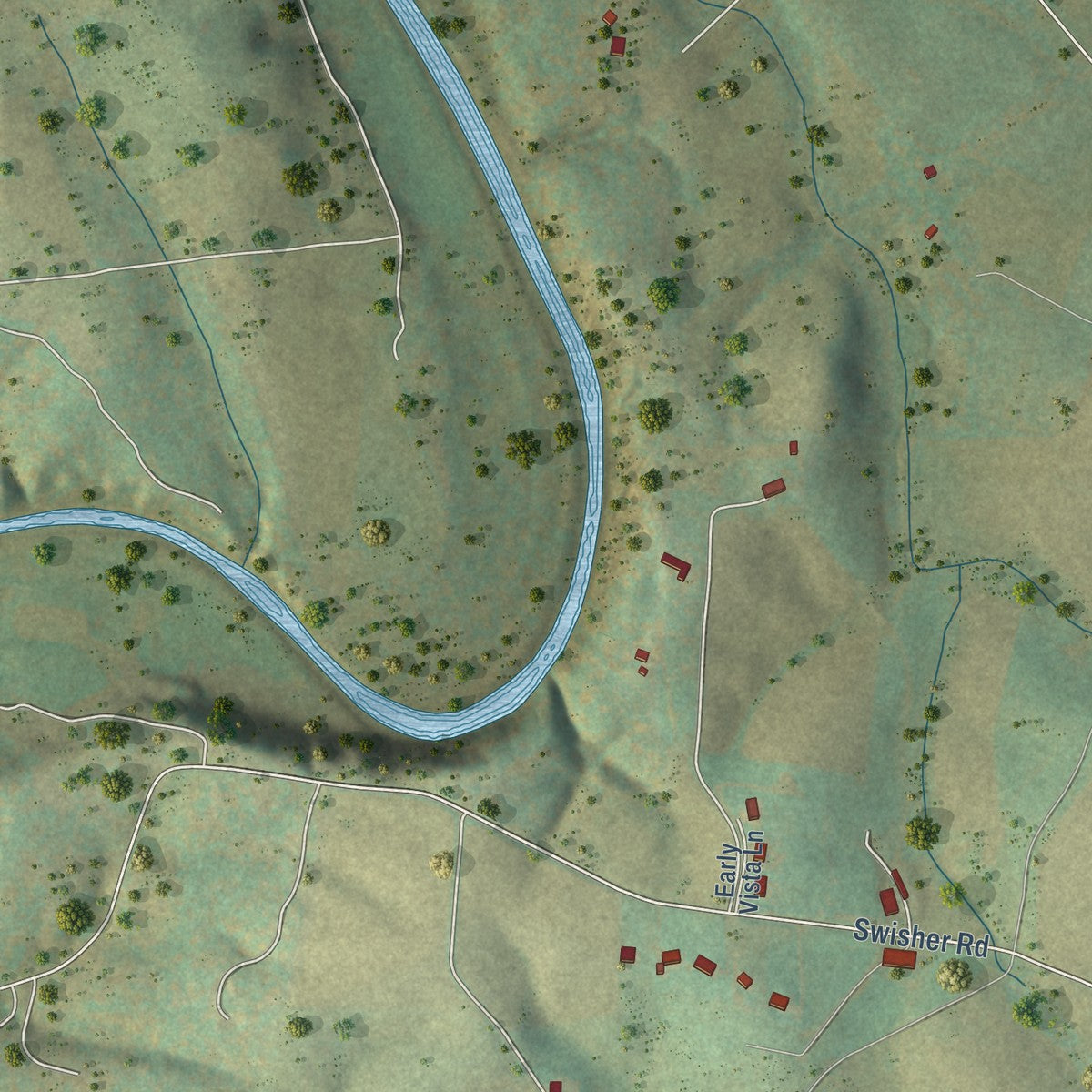 Close-up of the map of New Hope, Virginia print showing street and building detail