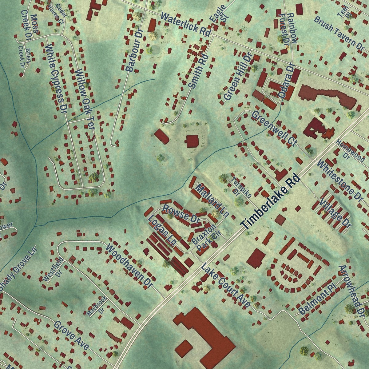 Close-up of the map of New London, Virginia print showing street and building detail