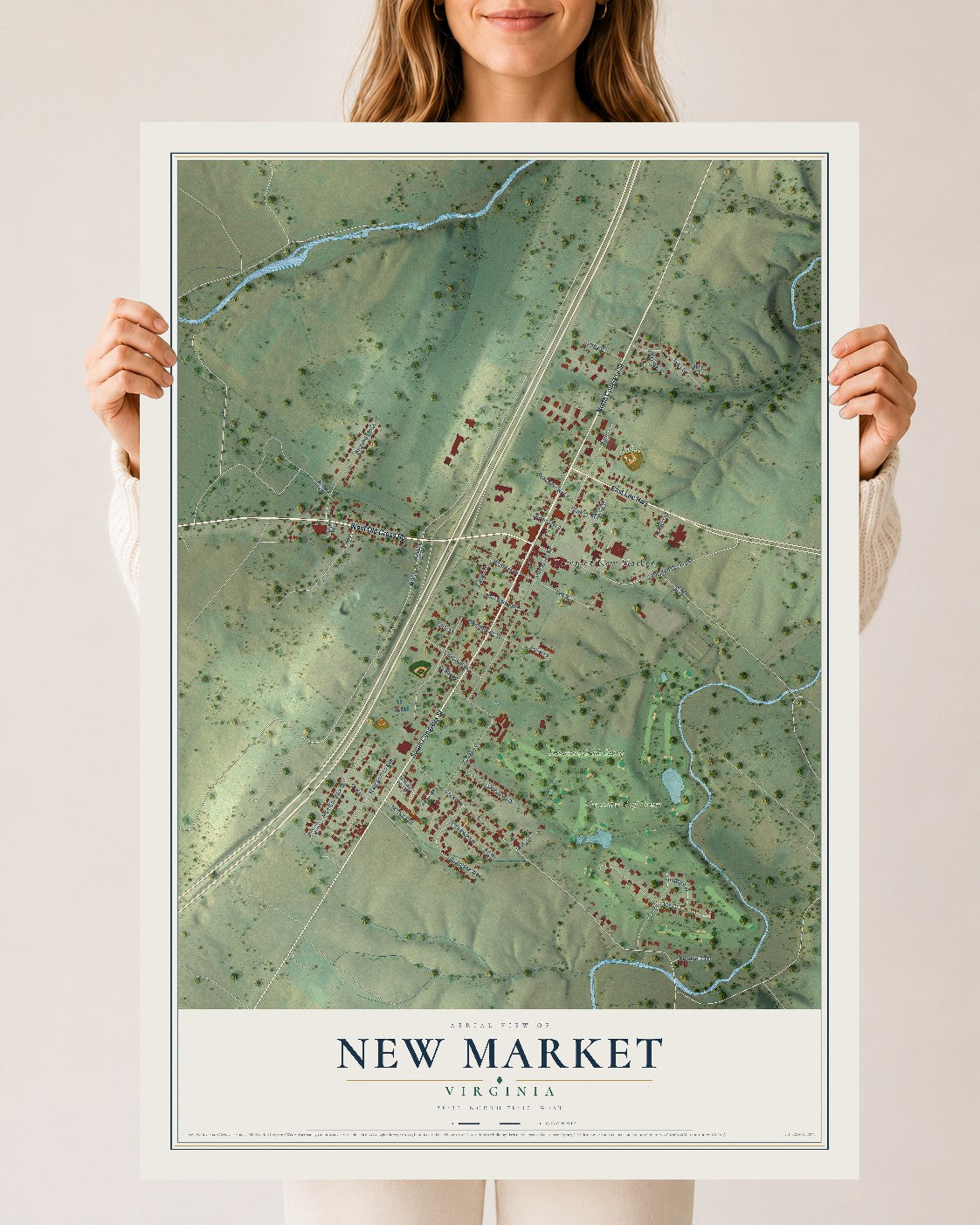 Map of New Market, Virginia, 24 x 36 inch unframed archival matte print