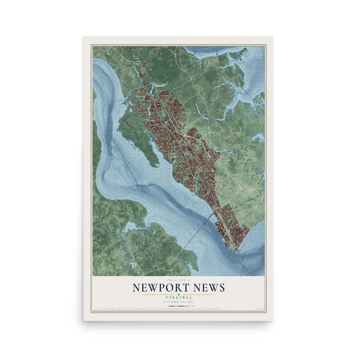 Map of Newport News, Virginia, 12 x 18 inch unframed archival matte print
